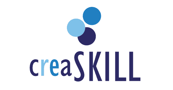 Logo von creaSKILL mit blauen Kreisen und Schriftzug für Top-Jobs.