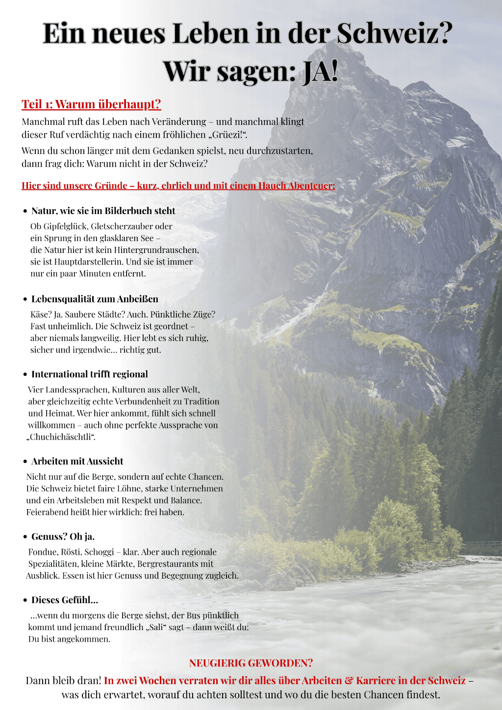 Atemberaubende Berglandschaft in der Schweiz mit grünen Wiesen und hohen Gipfeln.