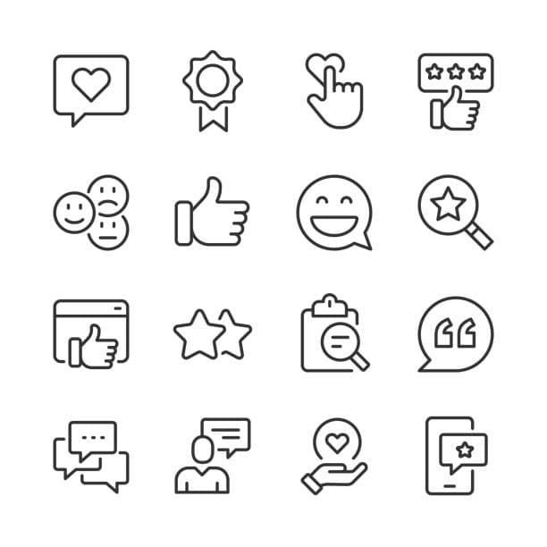 Symbole für Feedback, Anerkennung und Kommunikation im Arbeitsumfeld.