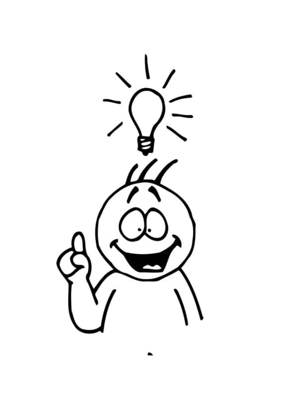 Cartoon-Mensch mit Glühbirne über dem Kopf, symbolisiert kreative Ideen.